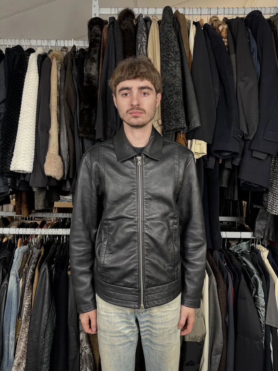 2000s Diesel Black Minimalist Leather Mafia Jacket Kgdrqqn 2
