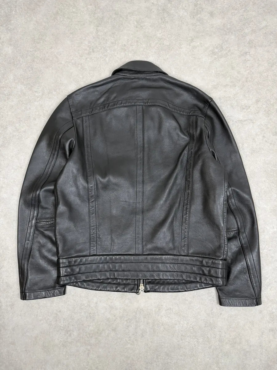 2000s Diesel Black Minimalist Leather Mafia Jacket Kgdrqqn 4