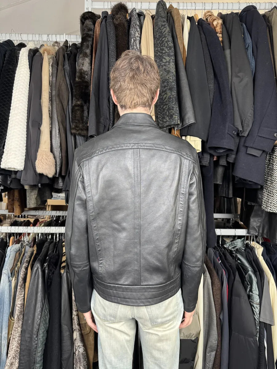 2000s Diesel Black Minimalist Leather Mafia Jacket Kgdrqqn 3