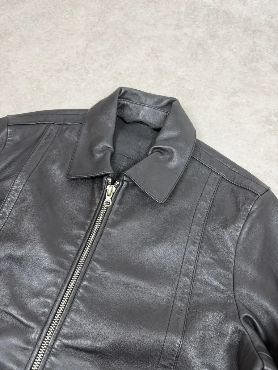 2000s Diesel Black Minimalist Leather Mafia Jacket Kgdrqqn 5