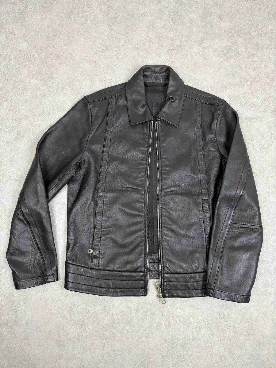 2000s Diesel Black Minimalist Leather Mafia Jacket Kgdrqqn 7