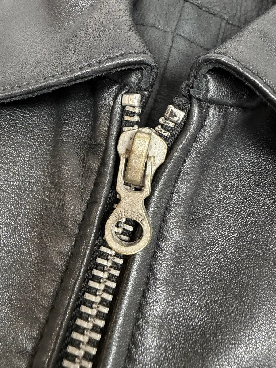 2000s Diesel Black Minimalist Leather Mafia Jacket Kgdrqqn 9