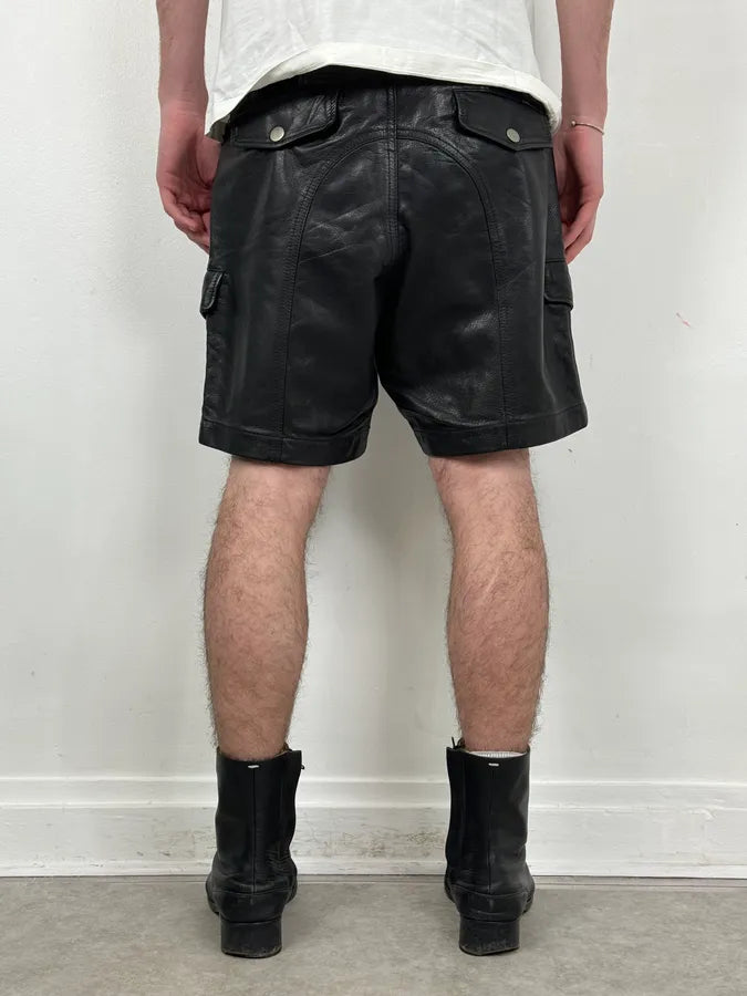 2000s Diesel Black Multi Zips Biker Leather Shorts SLIKnxg 3