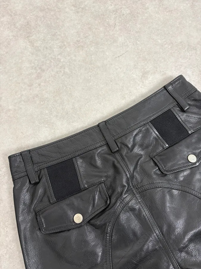 2000s Diesel Black Multi Zips Biker Leather Shorts SLIKnxg 9