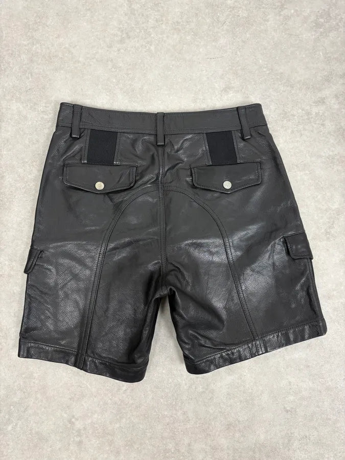 2000s Diesel Black Multi Zips Biker Leather Shorts SLIKnxg 6