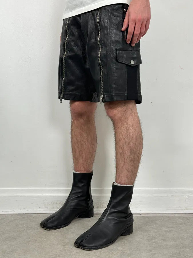2000s Diesel Black Multi Zips Biker Leather Shorts SLIKnxg 2