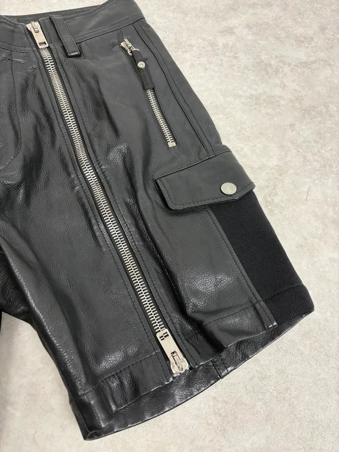 2000s Diesel Black Multi Zips Biker Leather Shorts SLIKnxg 7