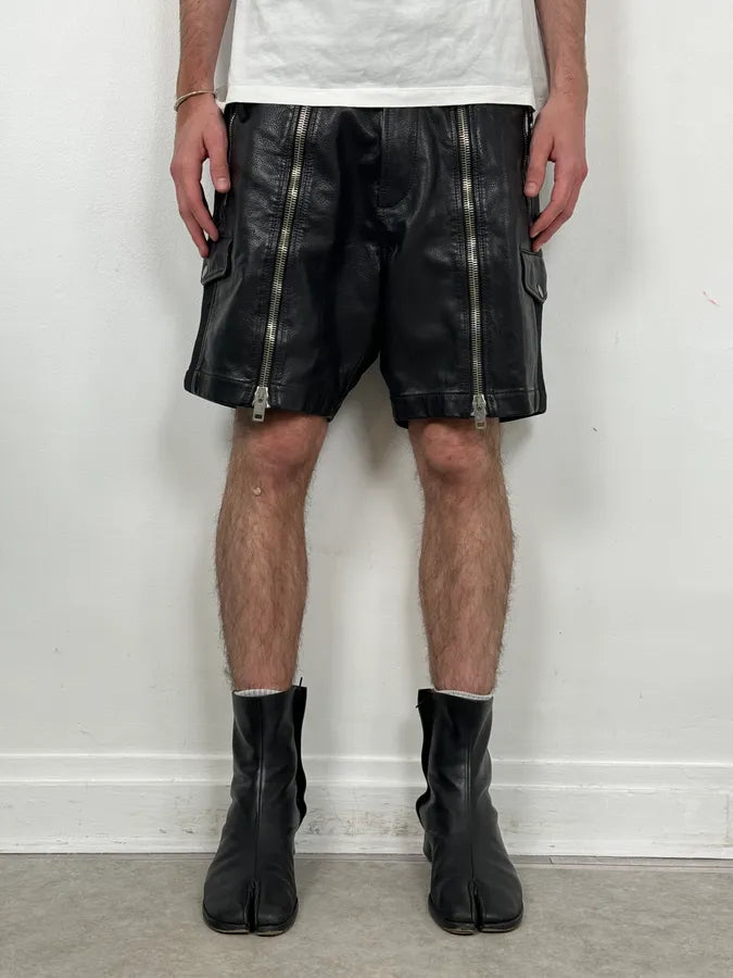 2000s Diesel Black Multi Zips Biker Leather Shorts SLIKnxg 1
