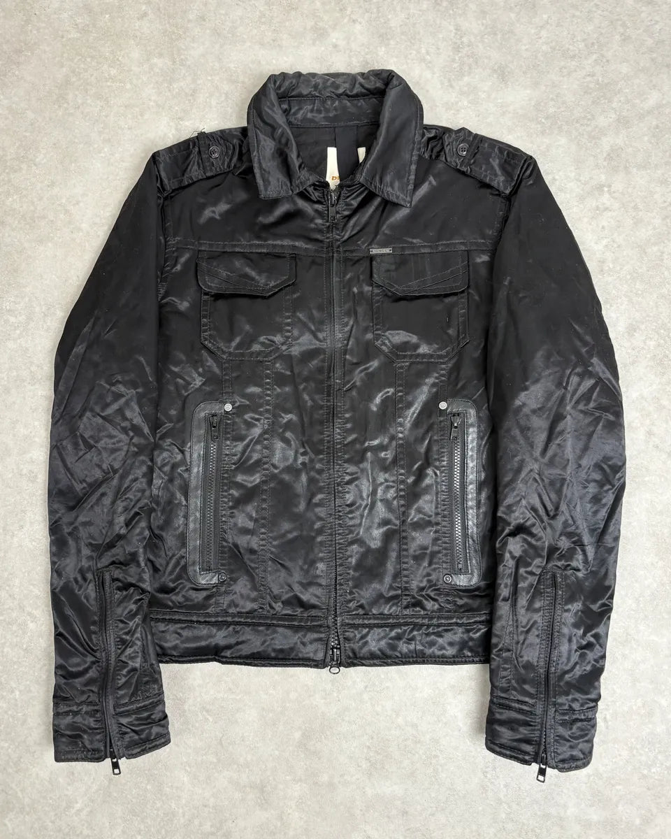 2000s Diesel Black Premium Satin Cargo Jacket vGeVkjX 0