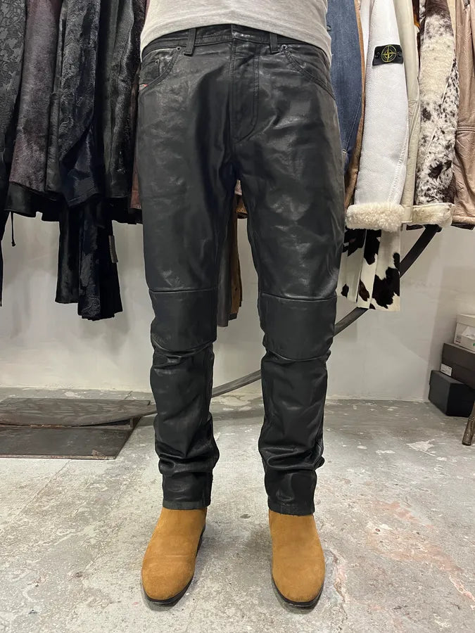 2000s Diesel Black Slim Rock Leather Pants (S/M) 0