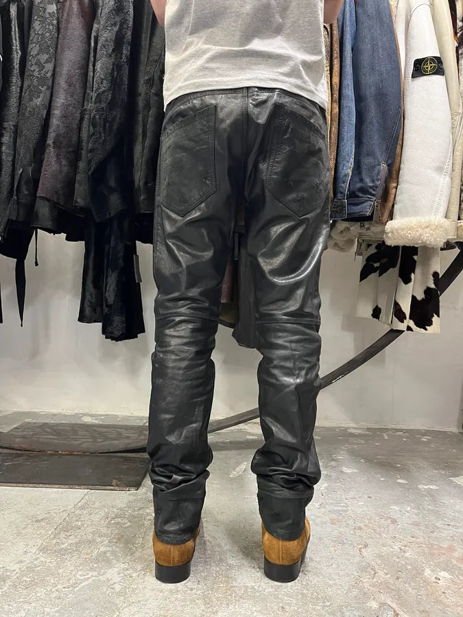2000s Diesel Black Slim Rock Leather Pants (S/M) 1