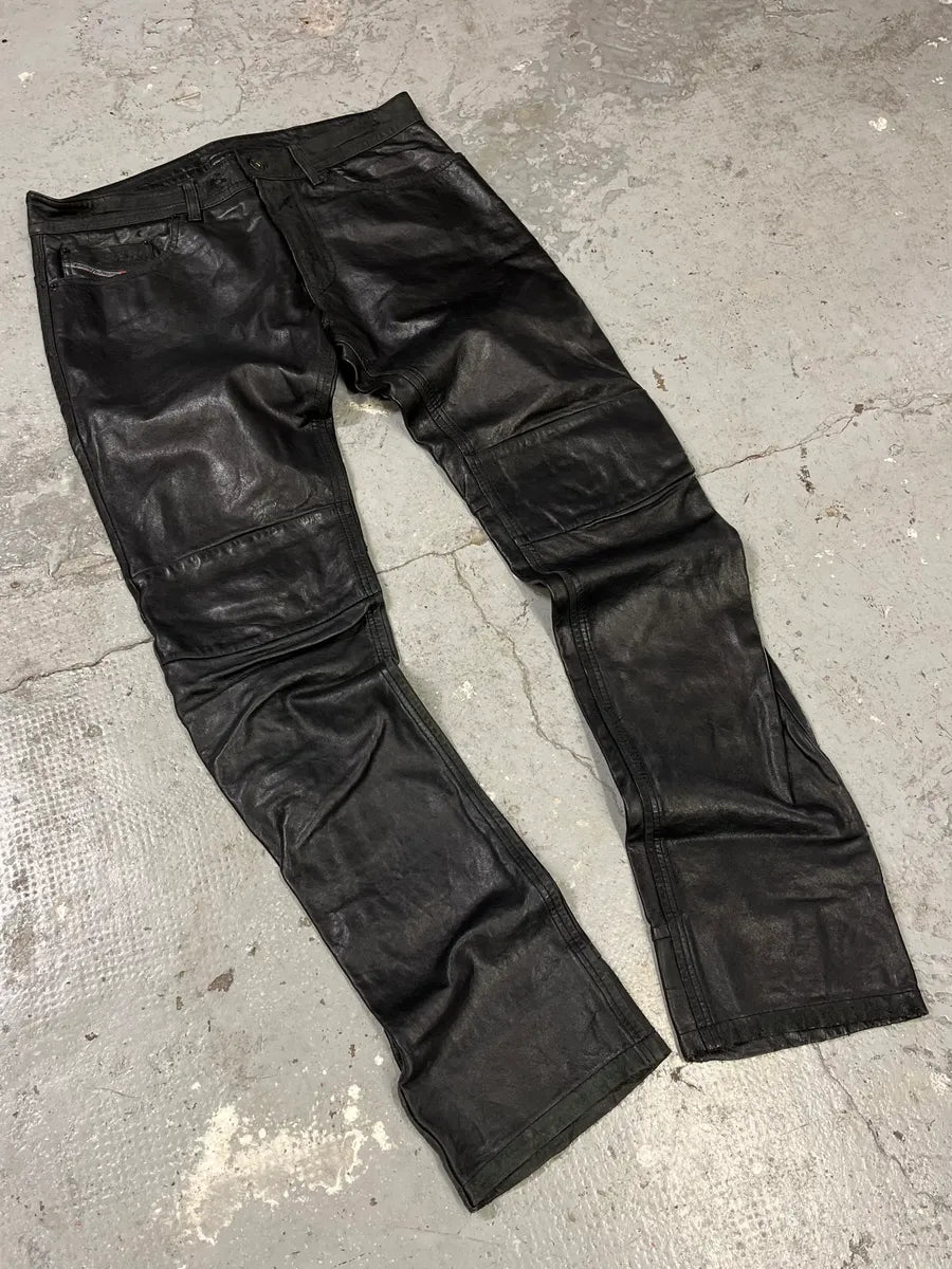 2000s Diesel Black Slim Rock Leather Pants (S/M) 10