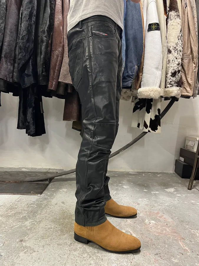 2000s Diesel Black Slim Rock Leather Pants (S/M) 2