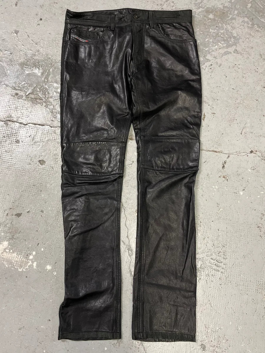 2000s Diesel Black Slim Rock Leather Pants (S/M) 3
