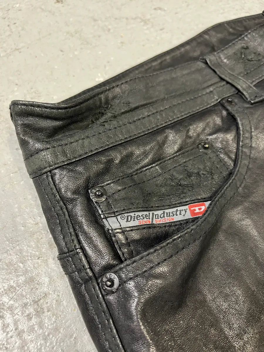 2000s Diesel Black Slim Rock Leather Pants (S/M) 4