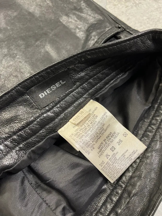 2000s Diesel Black Slim Rock Leather Pants (S/M) 6