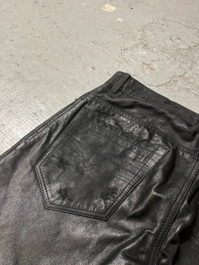 2000s Diesel Black Slim Rock Leather Pants (S/M) 8