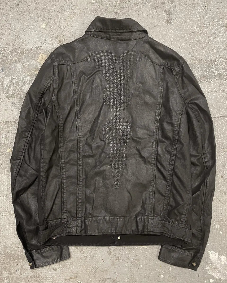2000s Diesel Black Waxed Effect Dark Buttoned Jacket (M/L) 1