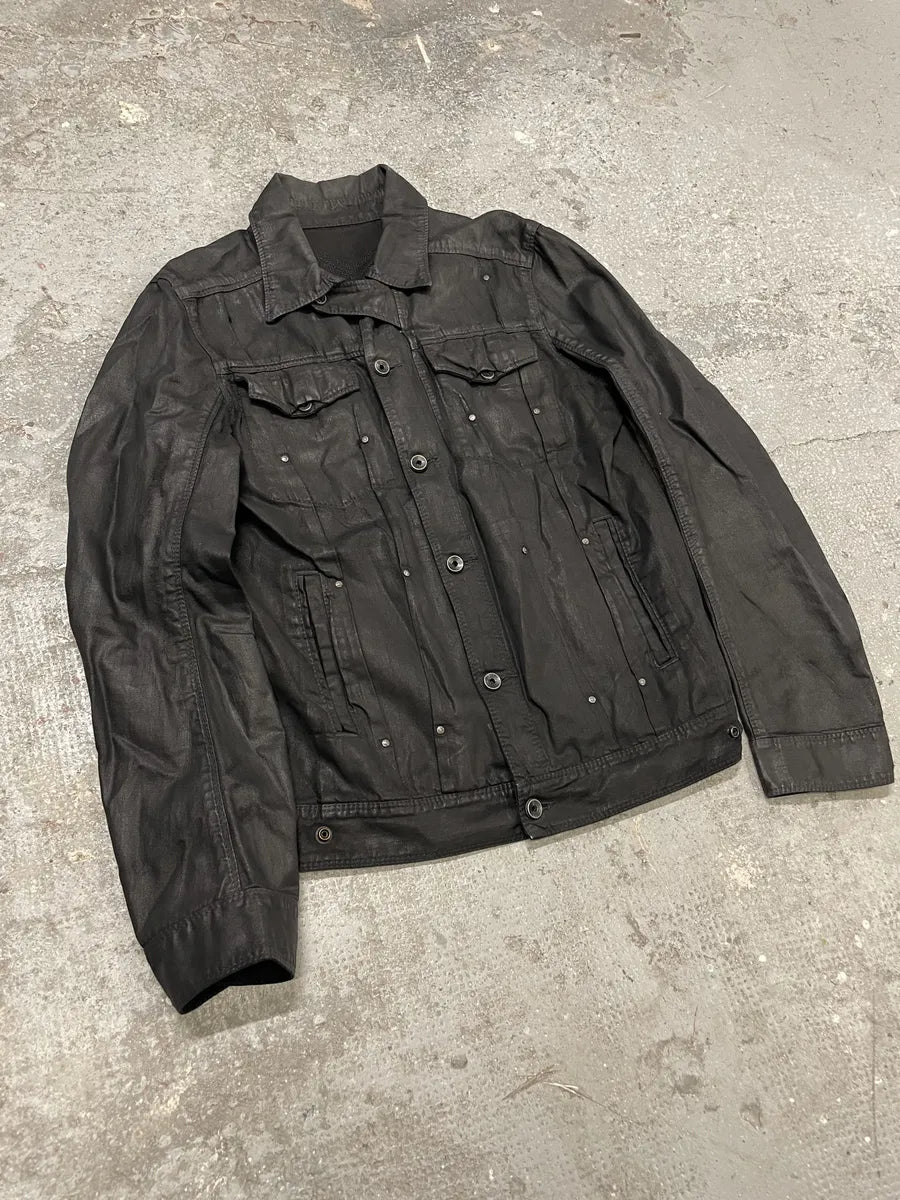 2000s Diesel Black Waxed Effect Dark Buttoned Jacket (M/L) 2