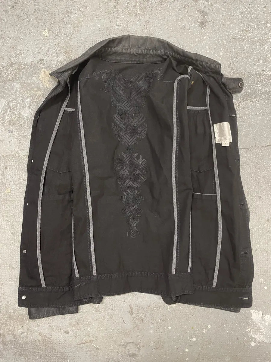 2000s Diesel Black Waxed Effect Dark Buttoned Jacket (M/L) 3