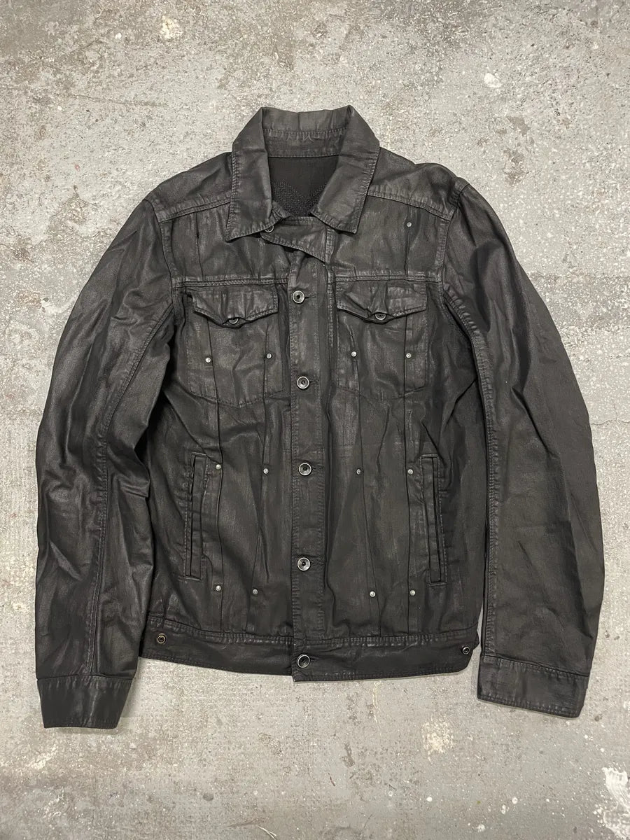 2000s Diesel Black Waxed Effect Dark Buttoned Jacket (M/L) 4