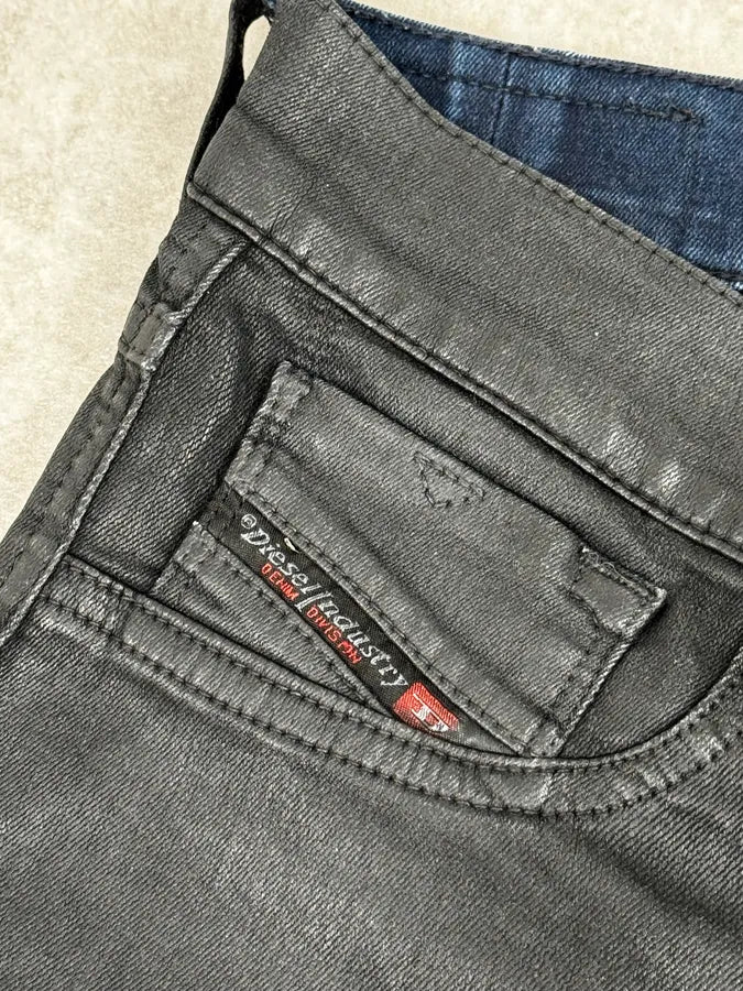2000s Diesel Black Waxed Skinny Pants qwEWdFI 8