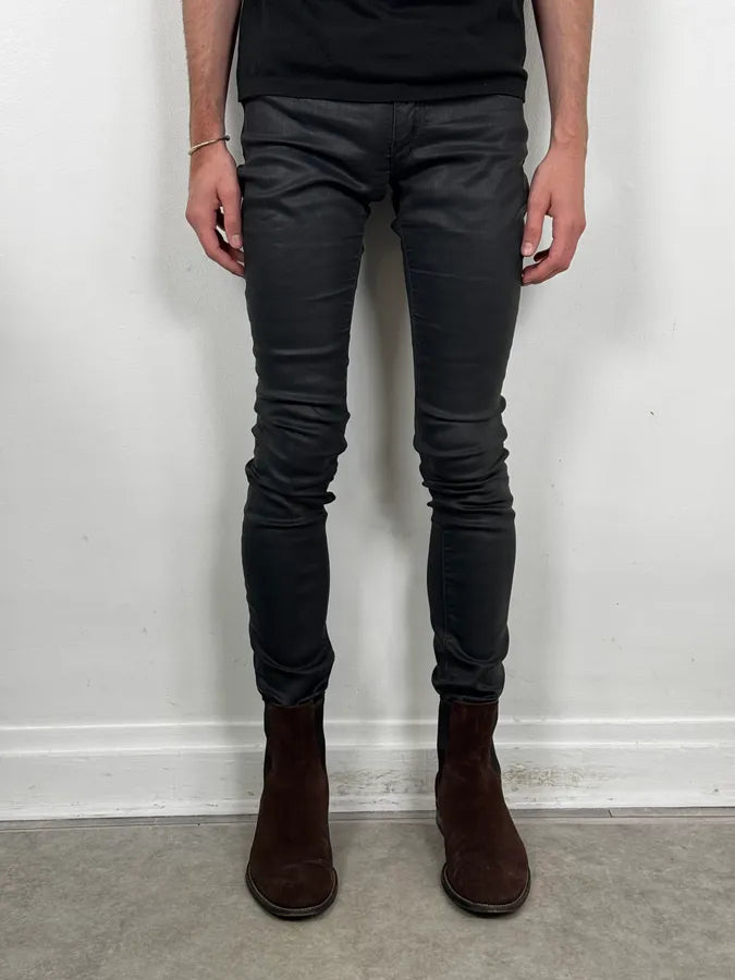 2000s Diesel Black Waxed Skinny Pants qwEWdFI 0