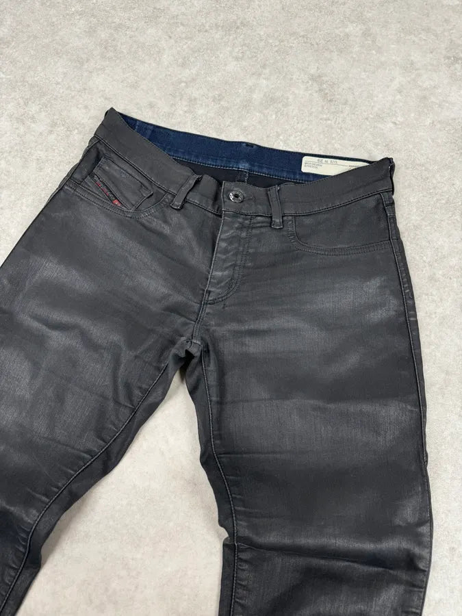 2000s Diesel Black Waxed Skinny Pants qwEWdFI 5