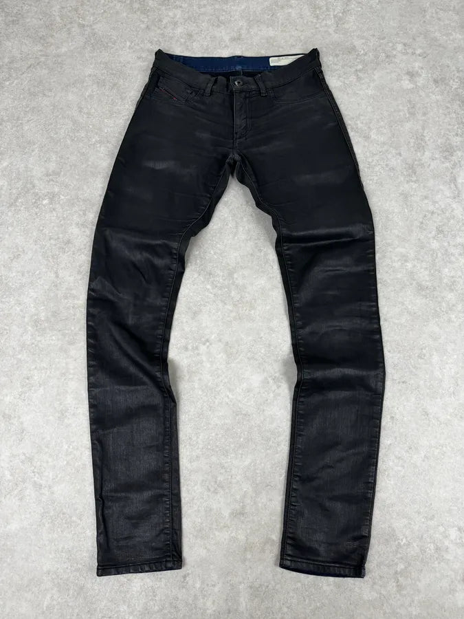 2000s Diesel Black Waxed Skinny Pants qwEWdFI 3