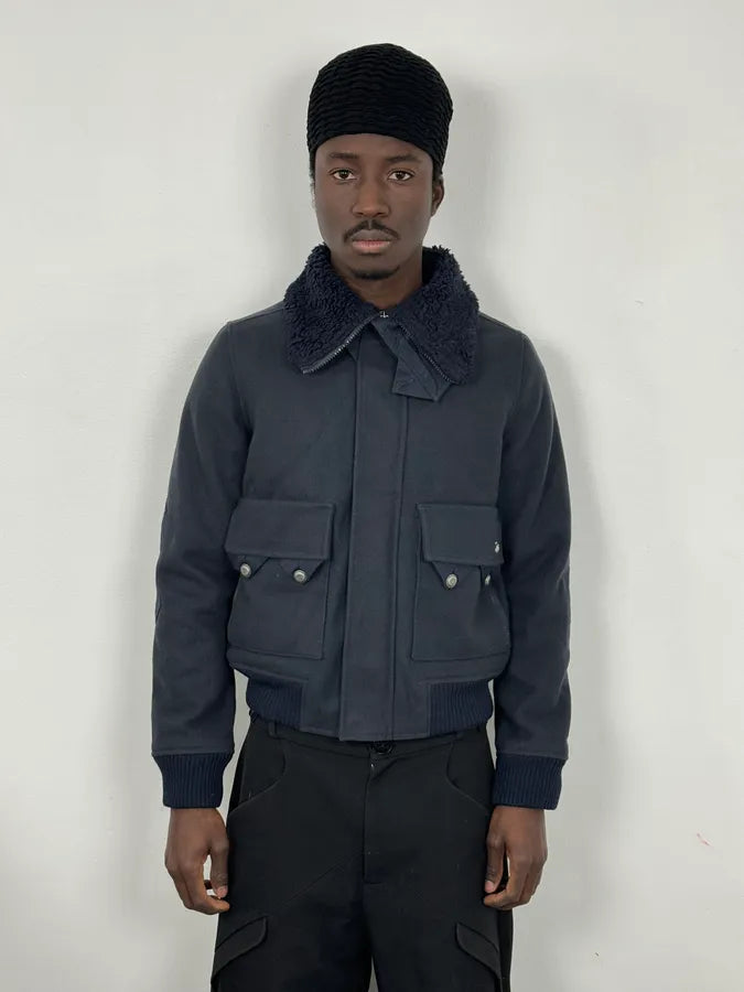 2000s Diesel Navy Wool Bomber Jacket efzMgxc 1