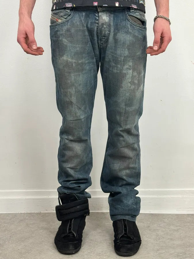 2000s Diesel Blue Dirty Effect Denim Jeans ZOugePd 1