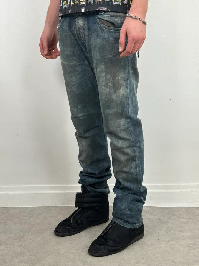 2000s Diesel Blue Dirty Effect Denim Jeans ZOugePd 2