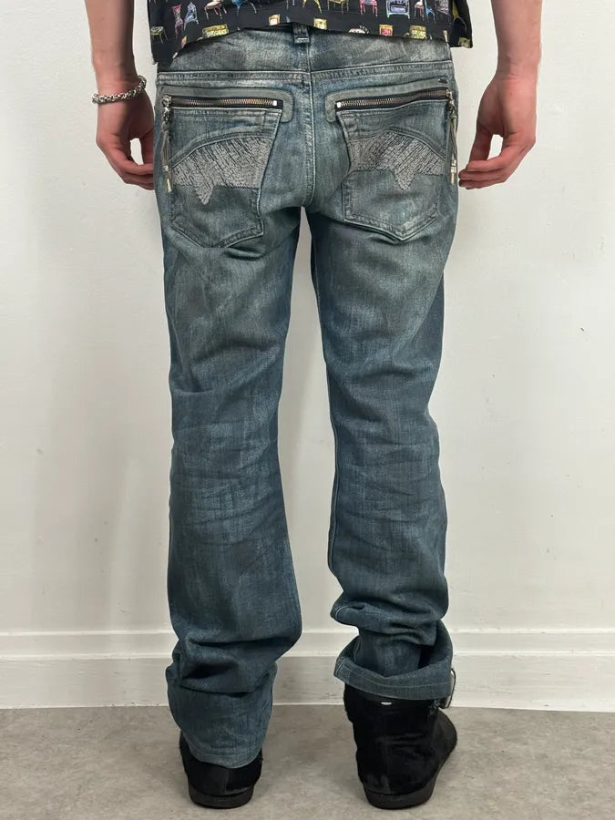 2000s Diesel Blue Dirty Effect Denim Jeans ZOugePd 3
