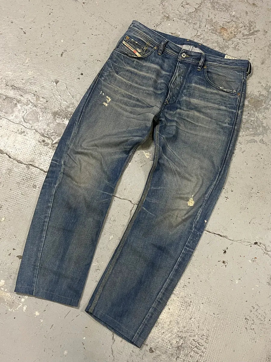 2000s Diesel Blue Faded Straight Denim Jeans pOFjcOd 4