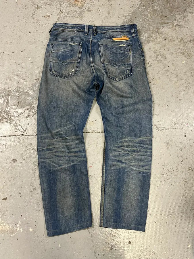 2000s Diesel Blue Faded Straight Denim Jeans pOFjcOd 5