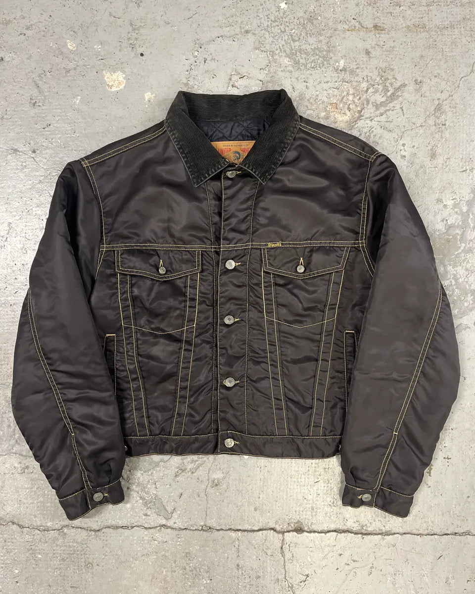 2000s Diesel Boxy Black Nylon Bomber Buttoned Jacket (M) 0