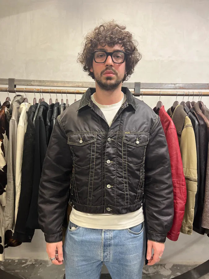 2000s Diesel Boxy Black Nylon Bomber Buttoned Jacket (M) 1