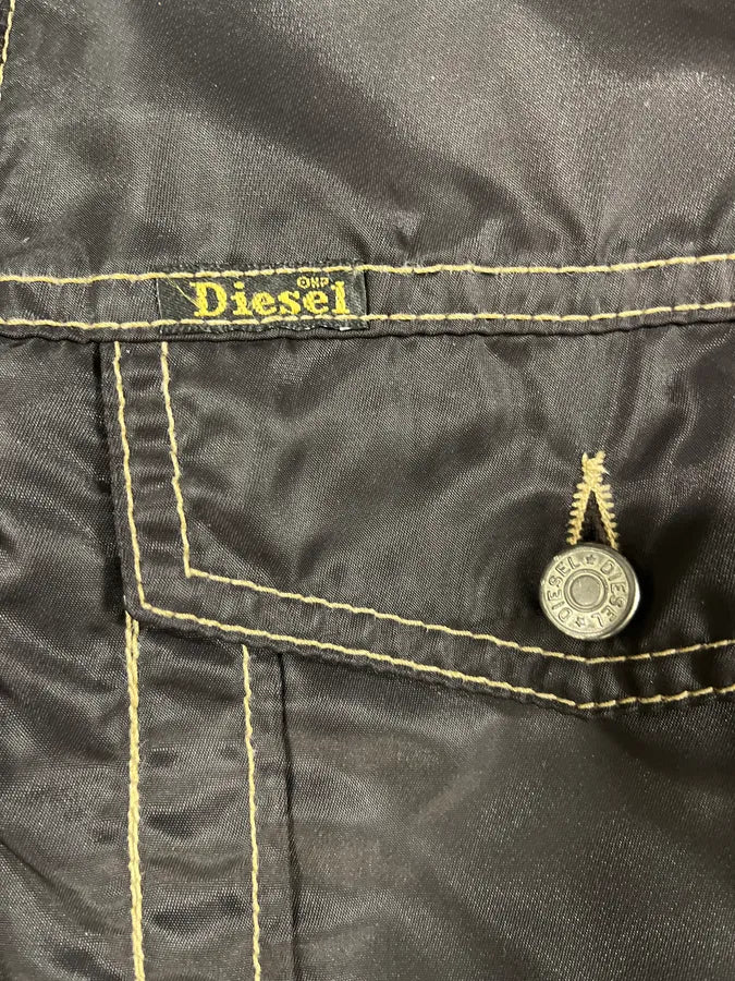 2000s Diesel Boxy Black Nylon Bomber Buttoned Jacket (M) 10