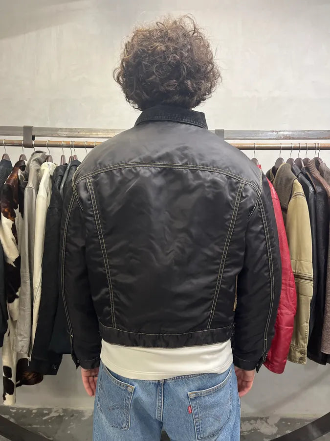 2000s Diesel Boxy Black Nylon Bomber Buttoned Jacket (M) 2