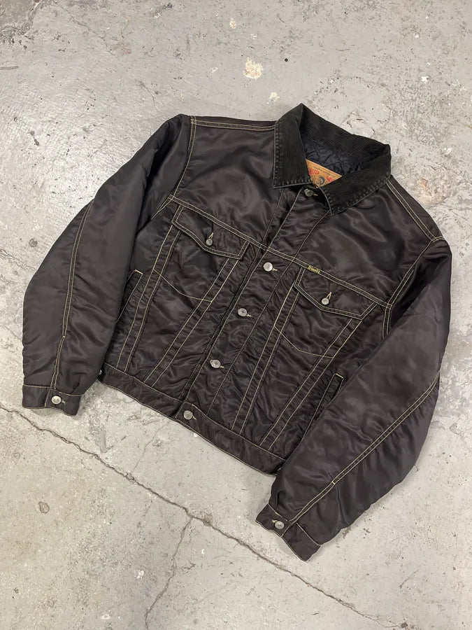 2000s Diesel Boxy Black Nylon Bomber Buttoned Jacket (M) 3