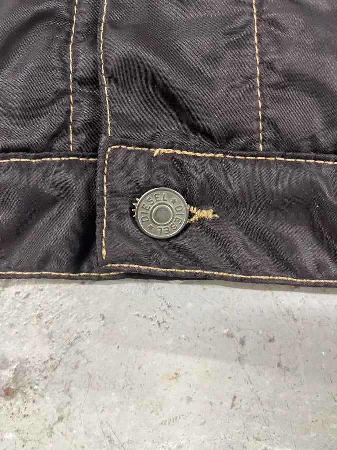 2000s Diesel Boxy Black Nylon Bomber Buttoned Jacket (M) 9
