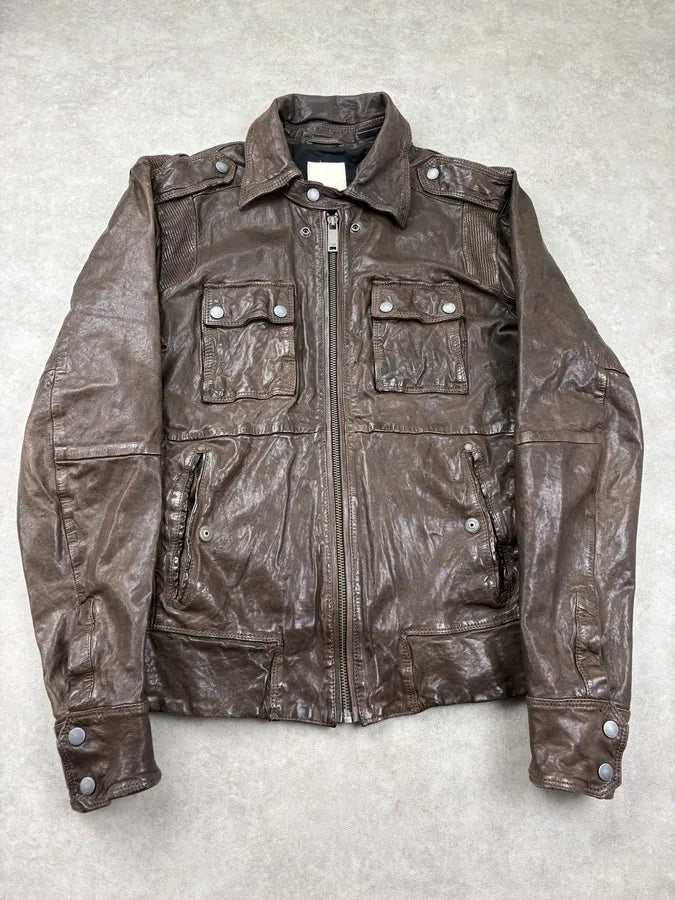 2000s Diesel Brown Cargo Leather Jacket JxxISCx 0