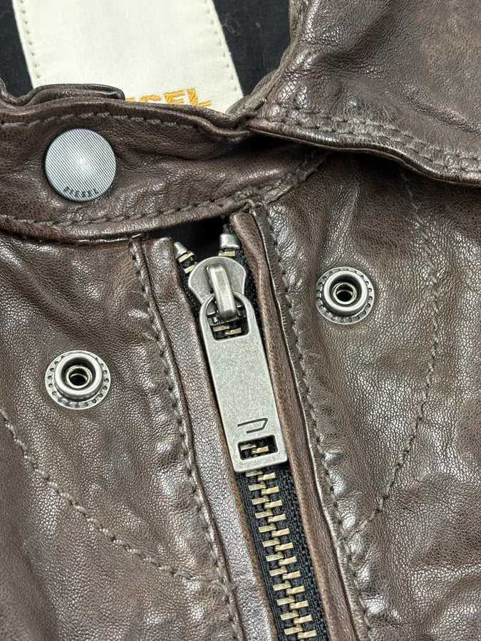 2000s Diesel Brown Cargo Leather Jacket JxxISCx 9