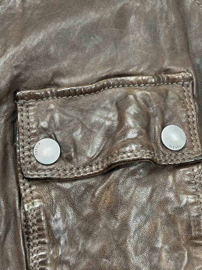 2000s Diesel Brown Cargo Leather Jacket JxxISCx 10