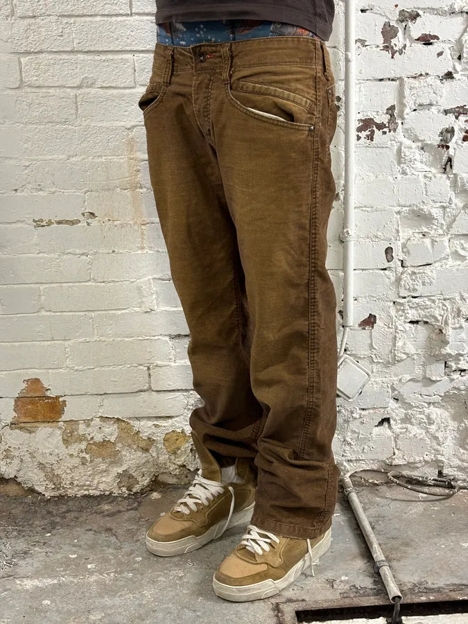 2000s Diesel Brown Denim Straight-Leg Pants EBGBqHz 3