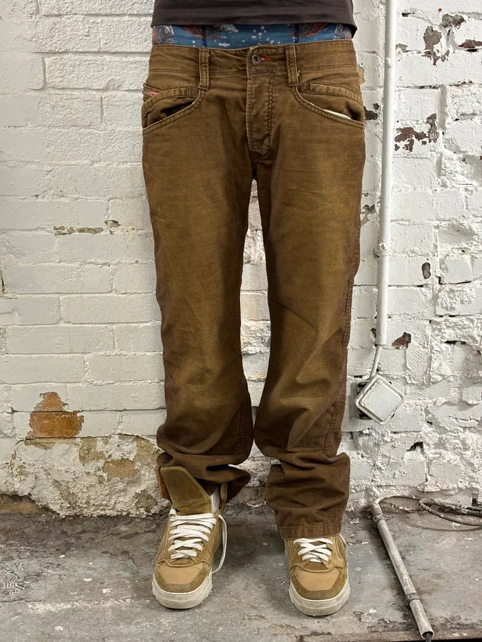 2000s Diesel Brown Denim Straight-Leg Pants EBGBqHz 0