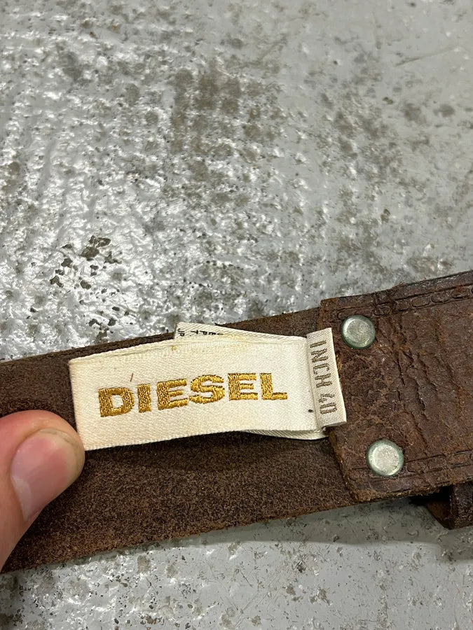 2000s Diesel Brown Eroded Leather Belt jlTaLyk 6