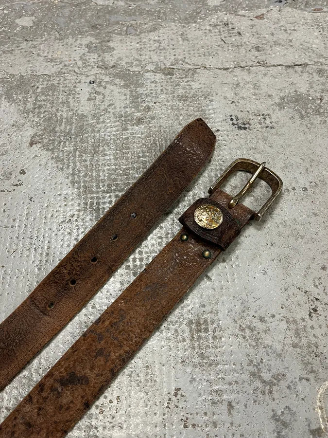 2000s Diesel Brown Eroded Leather Belt jlTaLyk 1