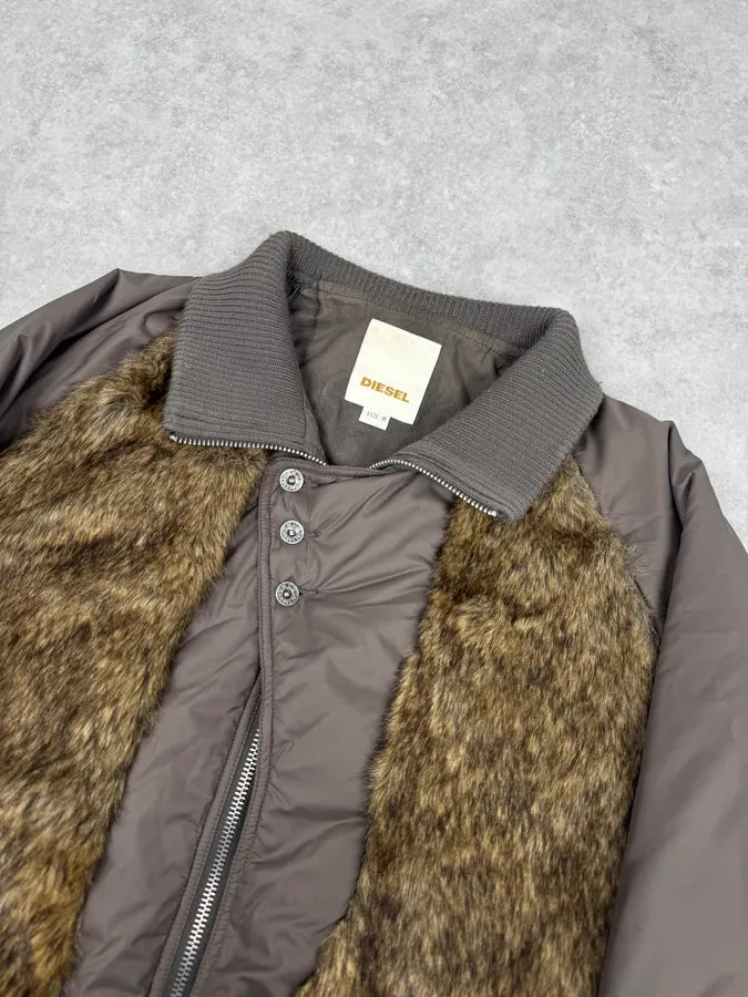 2000s Diesel Brown Faux Fur Cozy Jacket yYNecbL 4