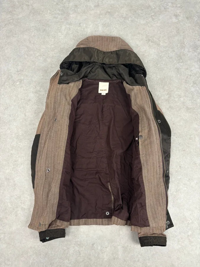 2000s Diesel Brown Nylon Contrast Panel Cargo Jacket OmZjGeq 6